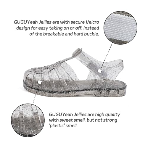 GUGUYeah Jelly Sandals for Girls,Closed Toe Princess Costume Summer Dress Shoes Fisherman Gladiator Water Beach Flat Sandals for Toddler/Little Kid/Big Kid(Black Glitter) - Image 3