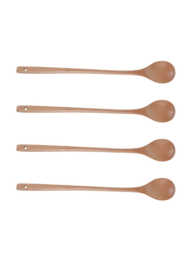 SYOSI Wood Spoon, 4Pcs Wood Mixing Spoon Long Handle Wooden Spoons Wood Soup Spoons for Kitchen Stirring and Cooking 33CM - Image 1
