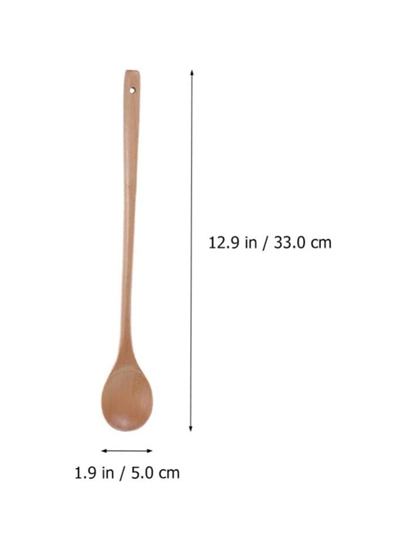 SYOSI Wood Spoon, 4Pcs Wood Mixing Spoon Long Handle Wooden Spoons Wood Soup Spoons for Kitchen Stirring and Cooking 33CM - Image 3