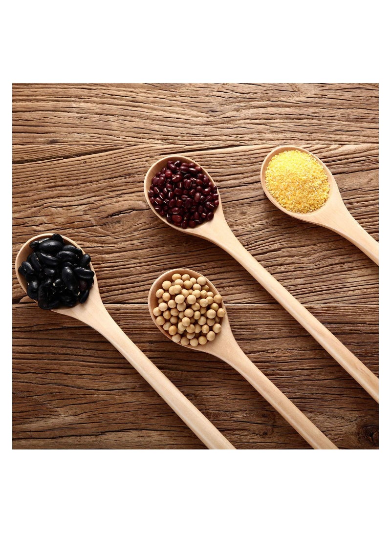 SYOSI Wood Spoon, 4Pcs Wood Mixing Spoon Long Handle Wooden Spoons Wood Soup Spoons for Kitchen Stirring and Cooking 33CM - Image 4