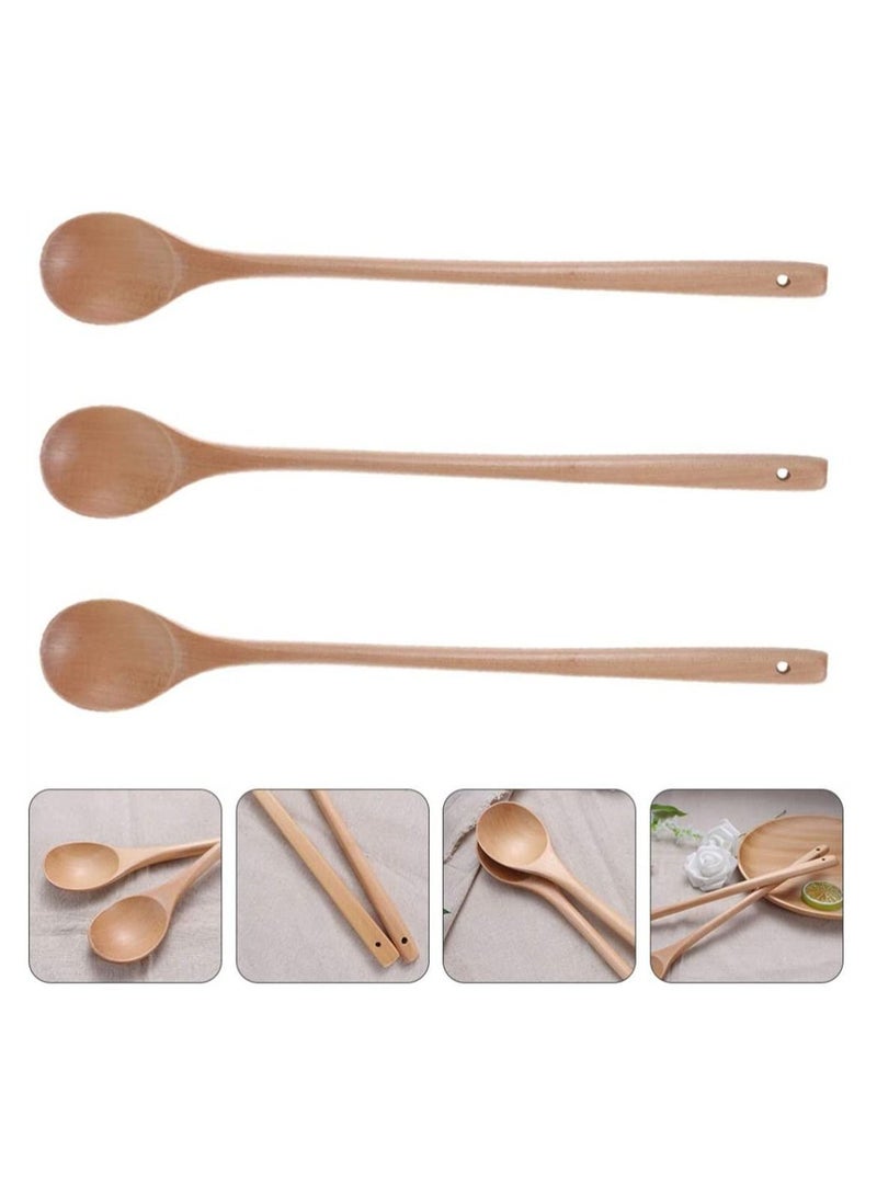 SYOSI Wood Spoon, 4Pcs Wood Mixing Spoon Long Handle Wooden Spoons Wood Soup Spoons for Kitchen Stirring and Cooking 33CM - Image 2
