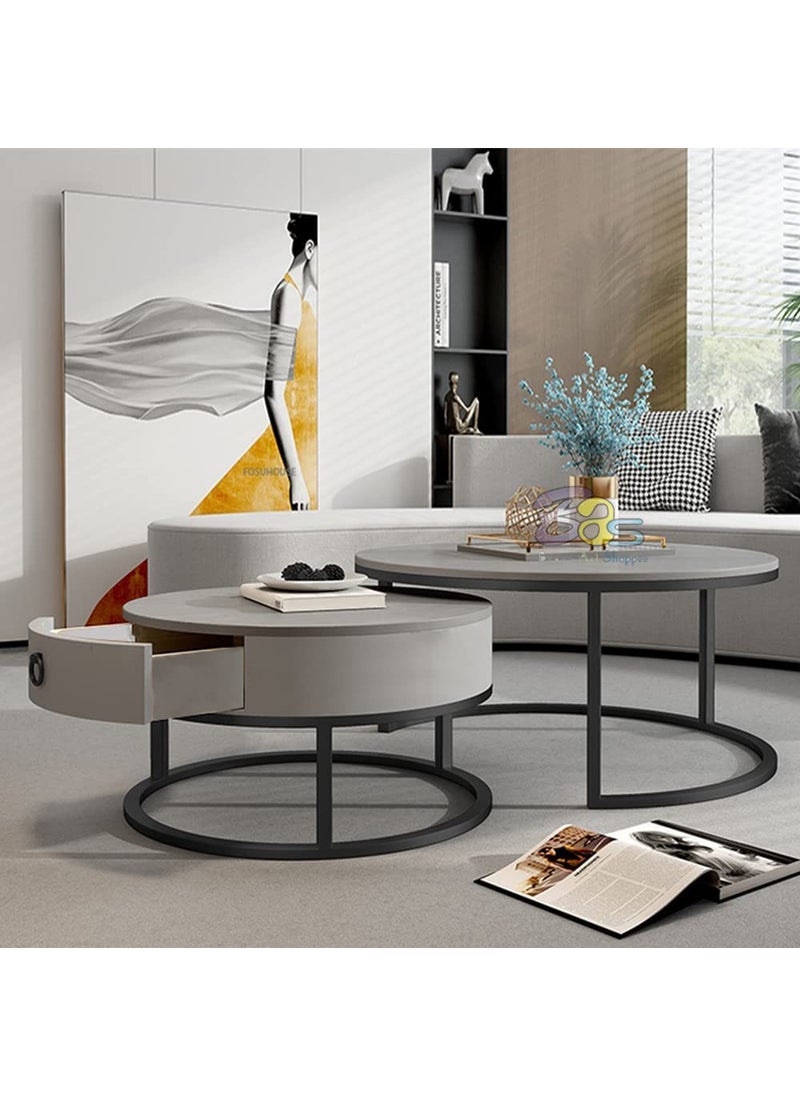 Device Bas with BROWN ART SHOPPEE BROWN ART SHOPPEE Round Coffee Tables Living Room Table Sets Sofa Center Table Round End Tables with Wooden Drawer and Metal Frame Home Decor Sets Grey Black 
