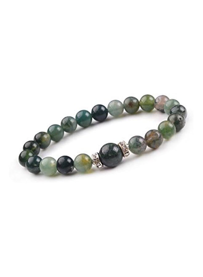 Joya Gift Jewelry Gemstone 8MM Round Beads Bracelet  Men, Stone Silver Gemstone, ocean grass agate  - Image 1