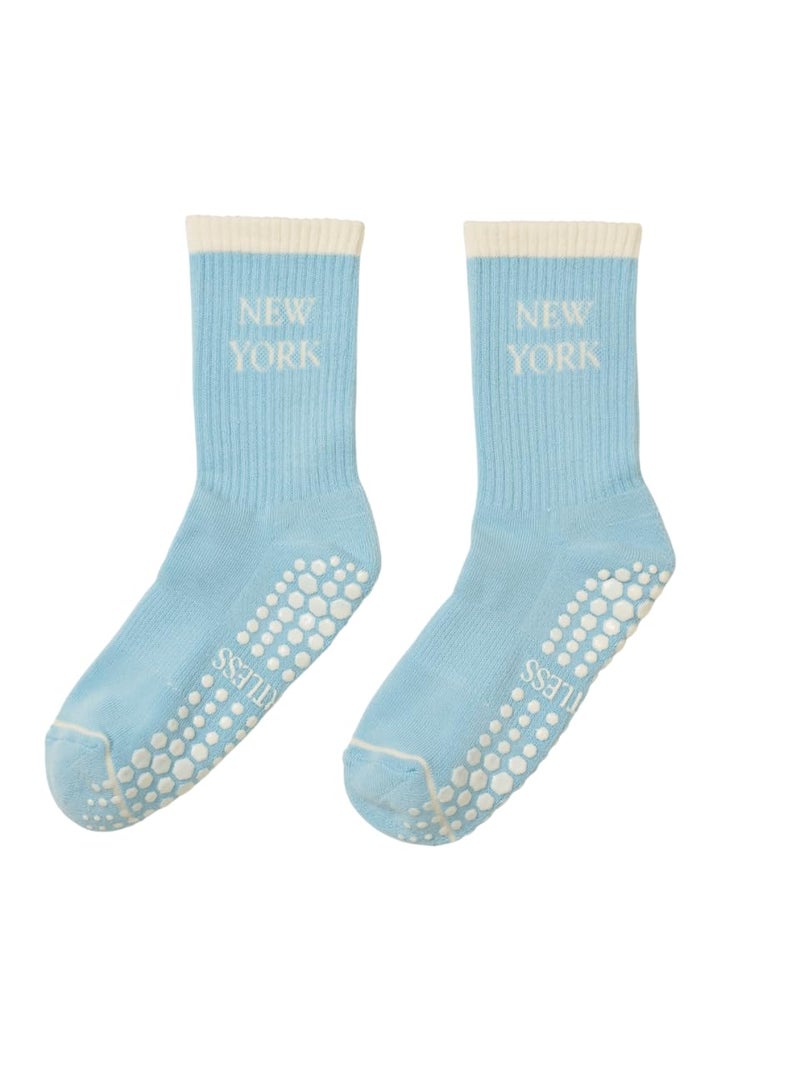Shapes Studio Half Calf Grip Socks, Cute Fruit Pilates Socks, Ruffle Socks, Non-Slip for Barre Yoga (US, Numeric, 5, 10, Regular, Regular, New York Blue, Effortless Club) - Image 1