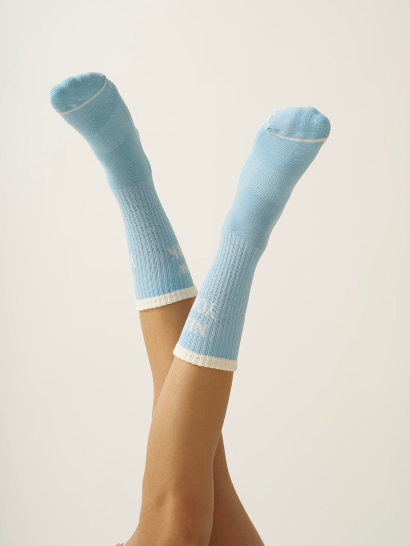 Shapes Studio Half Calf Grip Socks, Cute Fruit Pilates Socks, Ruffle Socks, Non-Slip for Barre Yoga (US, Numeric, 5, 10, Regular, Regular, New York Blue, Effortless Club) - Image 2