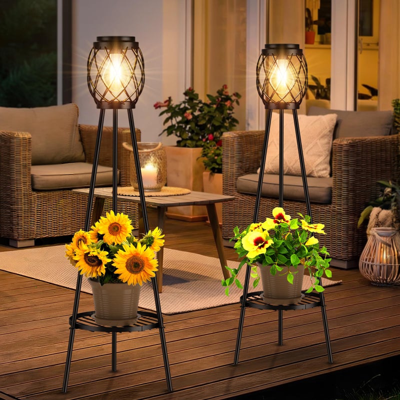 MXwcy 2 Pack Solar Lights Outdoor with LED Edison Bulbs, Vintage Style Solar Floor Lamp with Plant Stands, Weatherproof Garden Lights for Pathway, Patio, Yard, Porch Decor 8-10 Hours Lighting - Image 1
