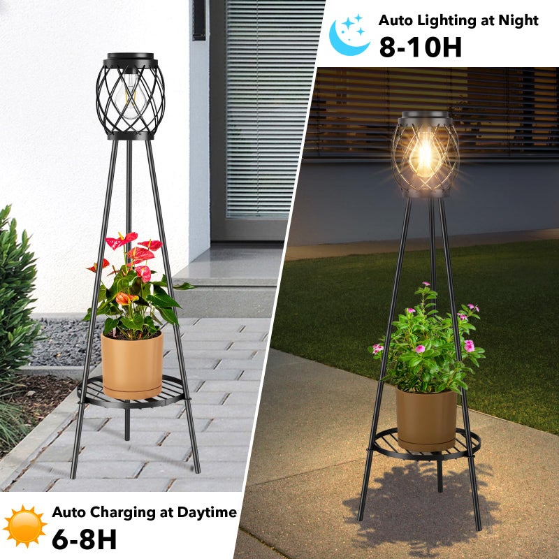 MXwcy 2 Pack Solar Lights Outdoor with LED Edison Bulbs, Vintage Style Solar Floor Lamp with Plant Stands, Weatherproof Garden Lights for Pathway, Patio, Yard, Porch Decor 8-10 Hours Lighting - Image 4