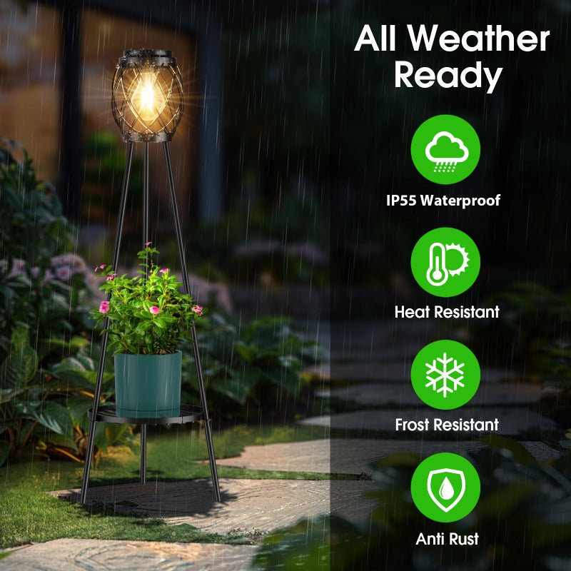 MXwcy 2 Pack Solar Lights Outdoor with LED Edison Bulbs, Vintage Style Solar Floor Lamp with Plant Stands, Weatherproof Garden Lights for Pathway, Patio, Yard, Porch Decor 8-10 Hours Lighting - Image 3