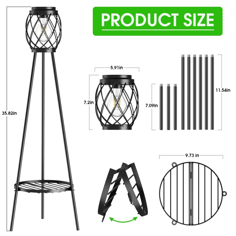 MXwcy 2 Pack Solar Lights Outdoor with LED Edison Bulbs, Vintage Style Solar Floor Lamp with Plant Stands, Weatherproof Garden Lights for Pathway, Patio, Yard, Porch Decor 8-10 Hours Lighting - Image 2