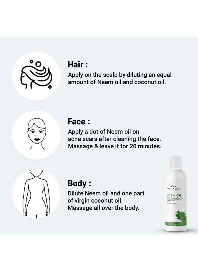 Aravi Organic - 100% Pure Cold Pressed Neem Oil - For Control Hair Fall & Dandruff, Skin Care, Acne, Pimples - 200 Ml - Image 1