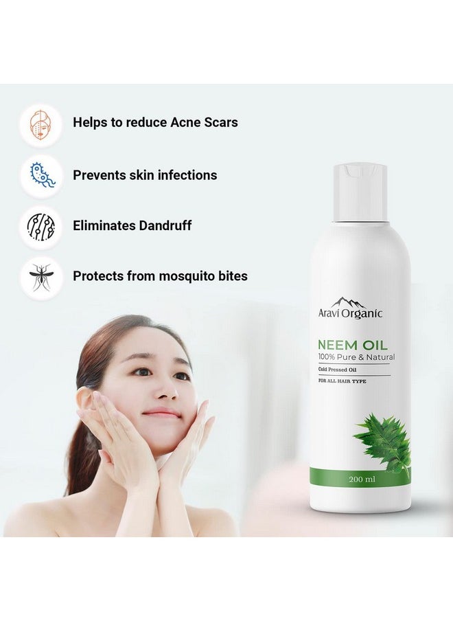 Aravi Organic - 100% Pure Cold Pressed Neem Oil - For Control Hair Fall & Dandruff, Skin Care, Acne, Pimples - 200 Ml - Image 1