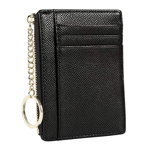 Cynure Women's 8 Cards Slim Minimalist Card Holder Coin Changes Purse Keychain Front Pocket Wallet, black - Image 3