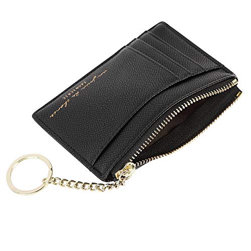 Cynure Women's 8 Cards Slim Minimalist Card Holder Coin Changes Purse Keychain Front Pocket Wallet, black - Image 4