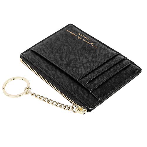 Cynure Women's 8 Cards Slim Minimalist Card Holder Coin Changes Purse Keychain Front Pocket Wallet, black - Image 5