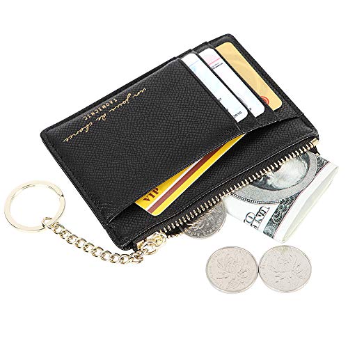Cynure Women's 8 Cards Slim Minimalist Card Holder Coin Changes Purse Keychain Front Pocket Wallet, black - Image 2