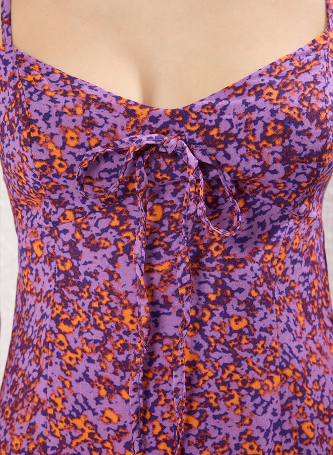 trendyol Purple Floral A-Line Cut Out / Flounce Midi Woven Dress - Image 3