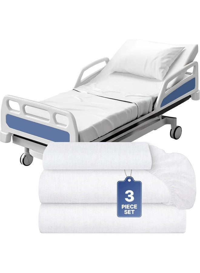 White Classic White Classic 3 Piece Hospital Bed Sheet Set, Soft Jersey Knitted T-Shirt Quality, 1 Flat, 1 Fitted, 1 Pillowcase  - Image 1