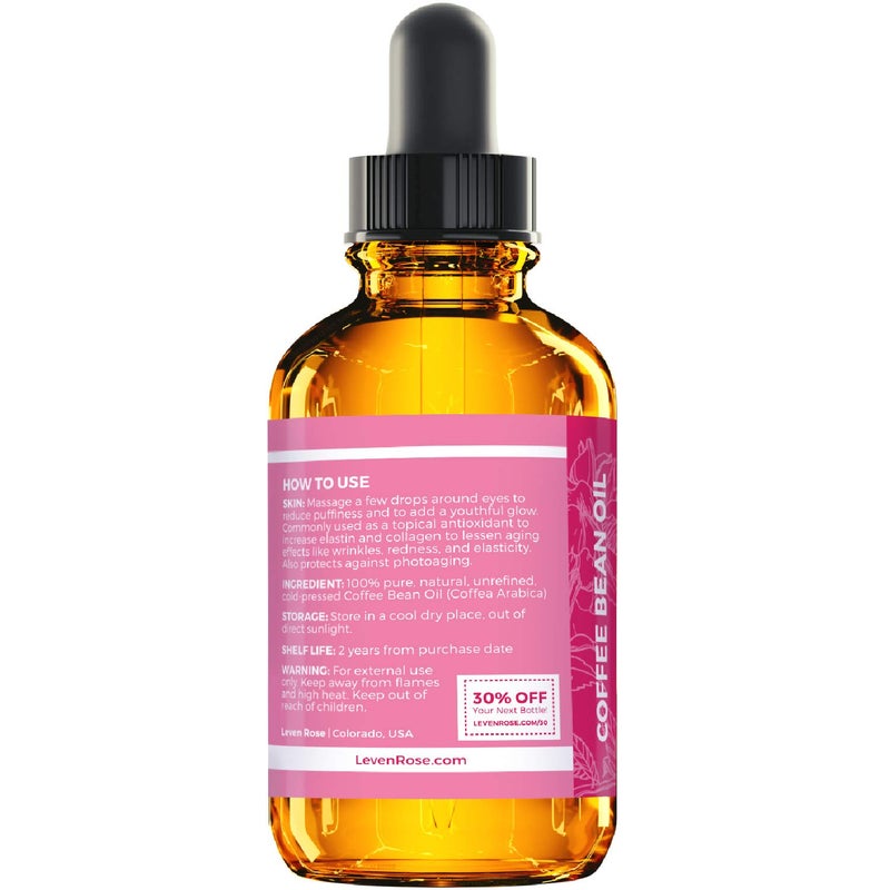 Leven Rose زيت حبوب القهوة من ليفن روز 1 أونصة - زيت طبيعي 100% معصور على البارد للبشرة والشعر - Image 4