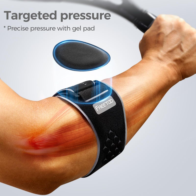FREETOO Elbow brace for Tendonitis and Tennis Elbow for Women Men, Adjustable Golfers Elbow Brace for Men for Pain, Counterforce Brace for Epicondylitis, Tennis Elbow Strap with Gel Pad Grey L/XL - Image 2