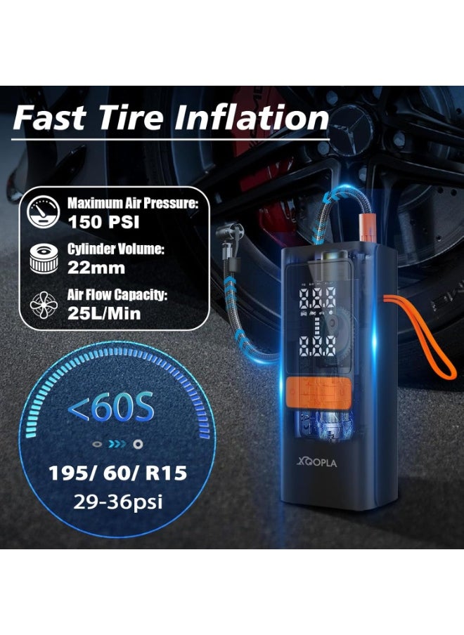 Xoopla Tire Inflator Portable 150PSI Air Compressor 6000mAh Car Air Pump with Digital LCD Display 5 Modes Electric Pump for Car Bike Ball Motorcycle  - Image 3