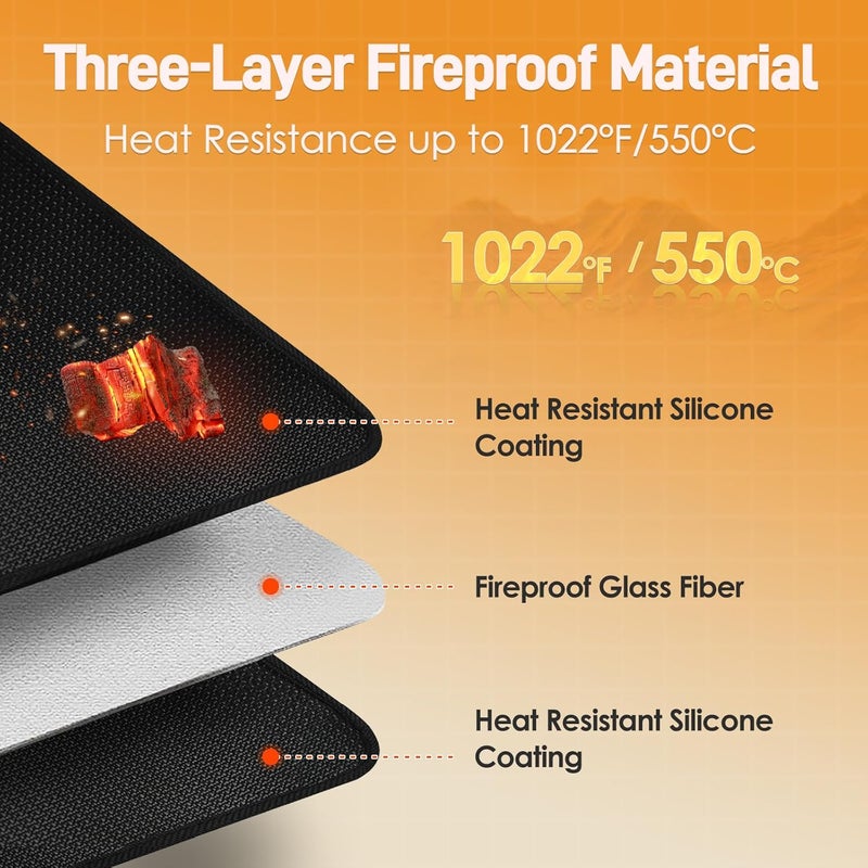 Amerbro Heat Resistant Mat for Air Fryer, 16 x 24in Heat Resistant Mat for Countertop, Fireproof Silicone Countertop Protector Appliance Slider for Air Fryer, Coffee Maker, Toaster, Oven (Black) - Image 2
