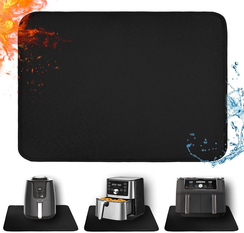 Amerbro Heat Resistant Mat for Air Fryer, 16 x 24in Heat Resistant Mat for Countertop, Fireproof Silicone Countertop Protector Appliance Slider for Air Fryer, Coffee Maker, Toaster, Oven (Black) - Image 1