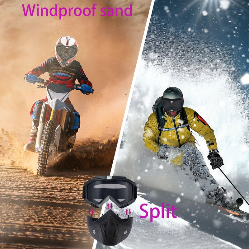 PLOOTA Motorcycle Goggles Detachable Face Mask Full Face,Windproof Glasses, Dirt Bike,ATV,Riding,Ski,Racing Helmet Goggles for Men Women - Image 2