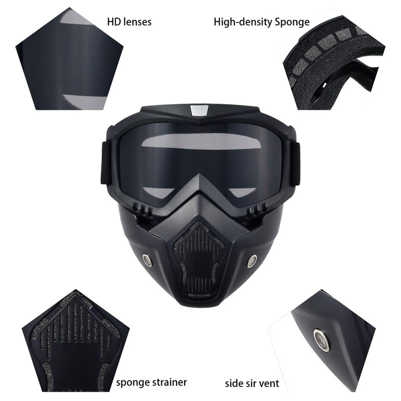 PLOOTA Motorcycle Goggles Detachable Face Mask Full Face,Windproof Glasses, Dirt Bike,ATV,Riding,Ski,Racing Helmet Goggles for Men Women - Image 4