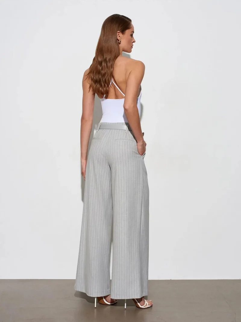 ديلفين DILVIN Striped Wide-Leg Pleated Trousers