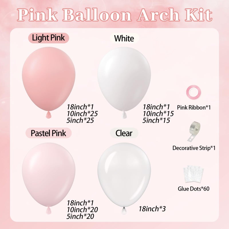 Leraqertra Light Pink Balloon Arch Kit with Clear Pastel Pink and White Balloons for Wedding Bridal Baby Shower Shower Birthday Party Decorations - Image 2