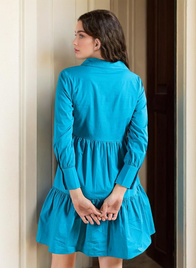 Freehand Teal Tiered Buttoned Mini Dress - Image 2