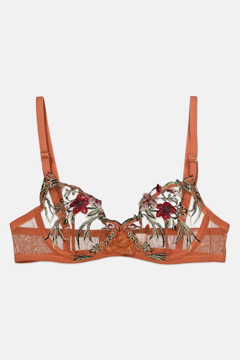 GUESS Women Embroidered Non-Padded Wireless Bra, Brown  - Image 1
