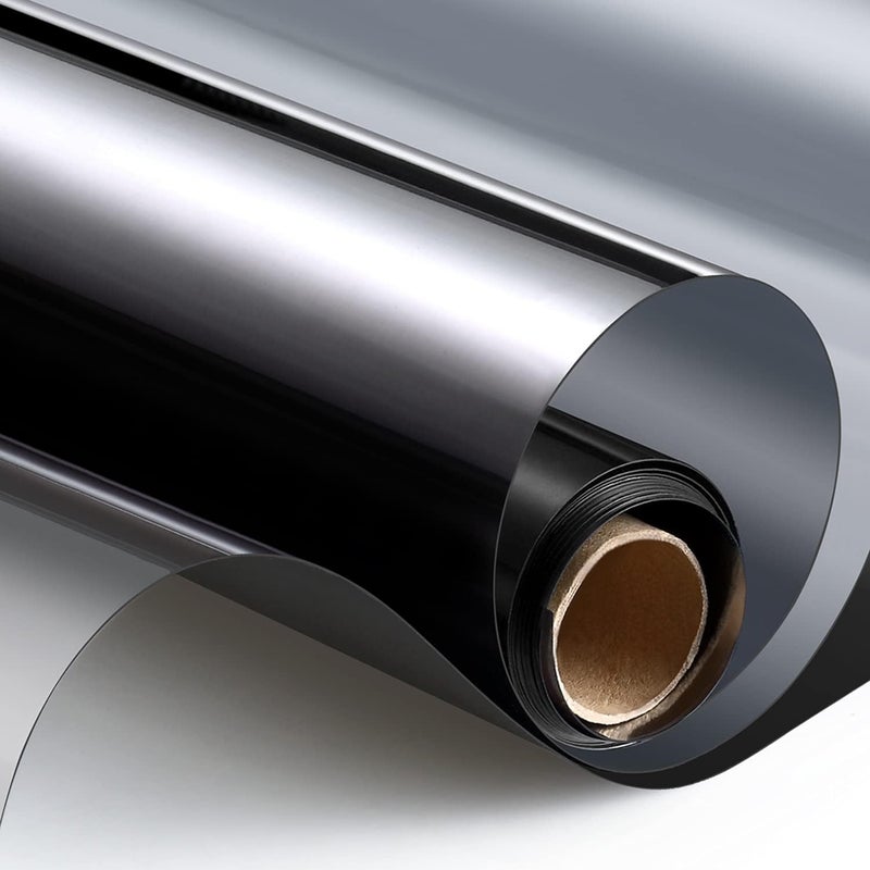 HooTown Window Tint for Home, One Way Daytime Privacy Window Film Heat Control Sun Blocking, Anti UV Non-Adhesive Static Cling Reflective Mirror Glass Film for Home Office, Black Silver, 17.5 Inch x 6.5 Feet - Image 1