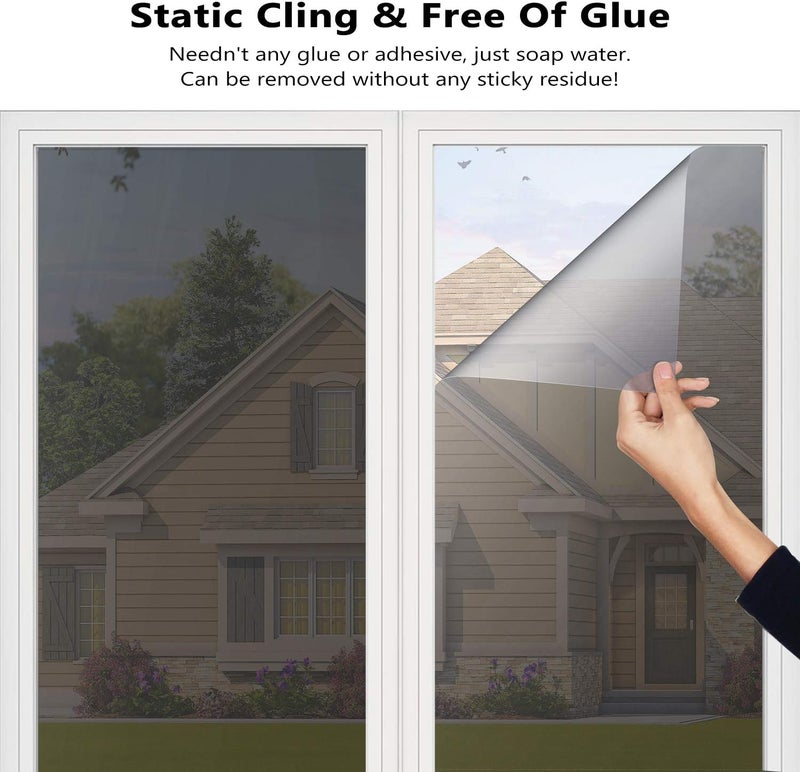 HooTown Window Tint for Home, One Way Daytime Privacy Window Film Heat Control Sun Blocking, Anti UV Non-Adhesive Static Cling Reflective Mirror Glass Film for Home Office, Black Silver, 17.5 Inch x 6.5 Feet - Image 5