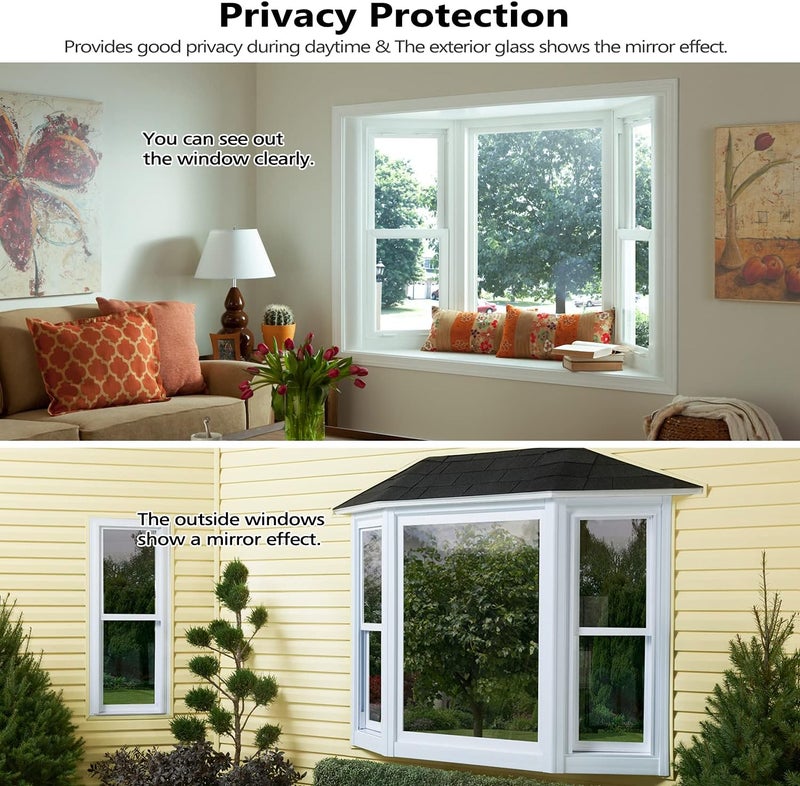 HooTown Window Tint for Home, One Way Daytime Privacy Window Film Heat Control Sun Blocking, Anti UV Non-Adhesive Static Cling Reflective Mirror Glass Film for Home Office, Black Silver, 17.5 Inch x 6.5 Feet - Image 3