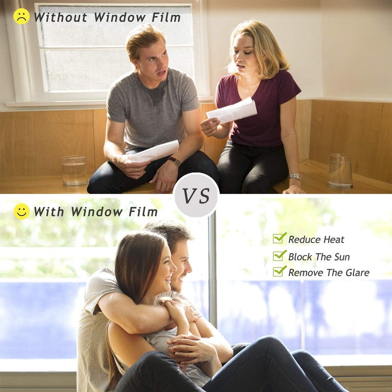 HooTown Window Tint for Home, One Way Daytime Privacy Window Film Heat Control Sun Blocking, Anti UV Non-Adhesive Static Cling Reflective Mirror Glass Film for Home Office, Black Silver, 17.5 Inch x 6.5 Feet - Image 2