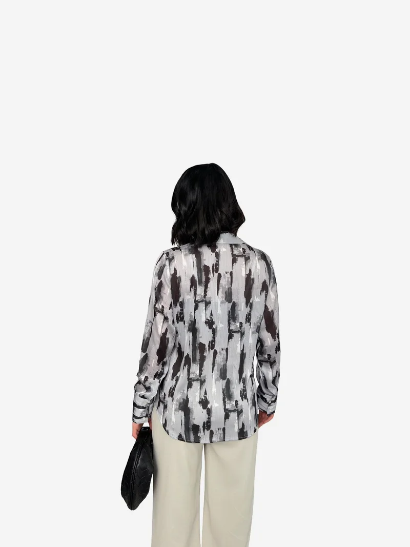 My Fashion Black MY FASHION Abstract Print Long Sleeve Button-Up Shirt for Women | Best Price UAE