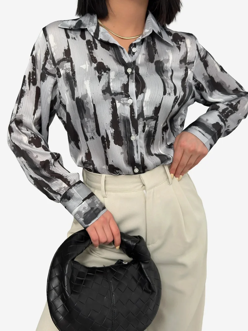 MY FASHION MY FASHION Abstract Print Long Sleeve Button-Up Shirt