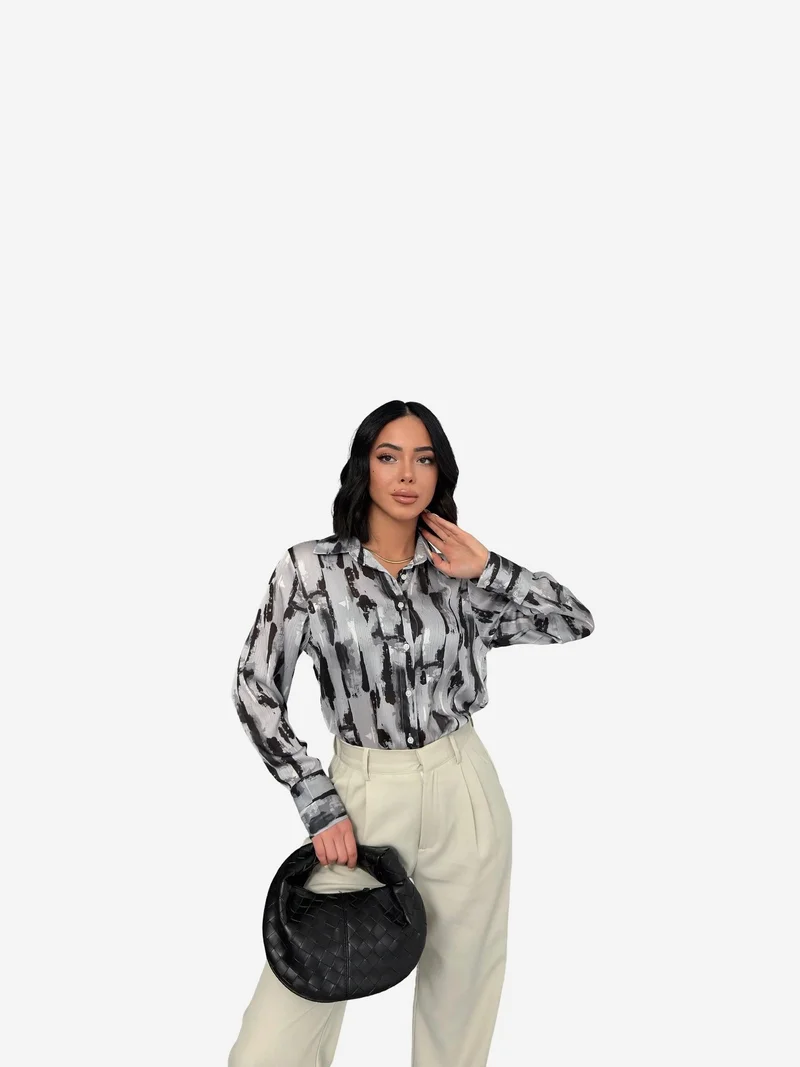 My Fashion Black MY FASHION Abstract Print Long Sleeve Button-Up Shirt for Women | Best Price UAE