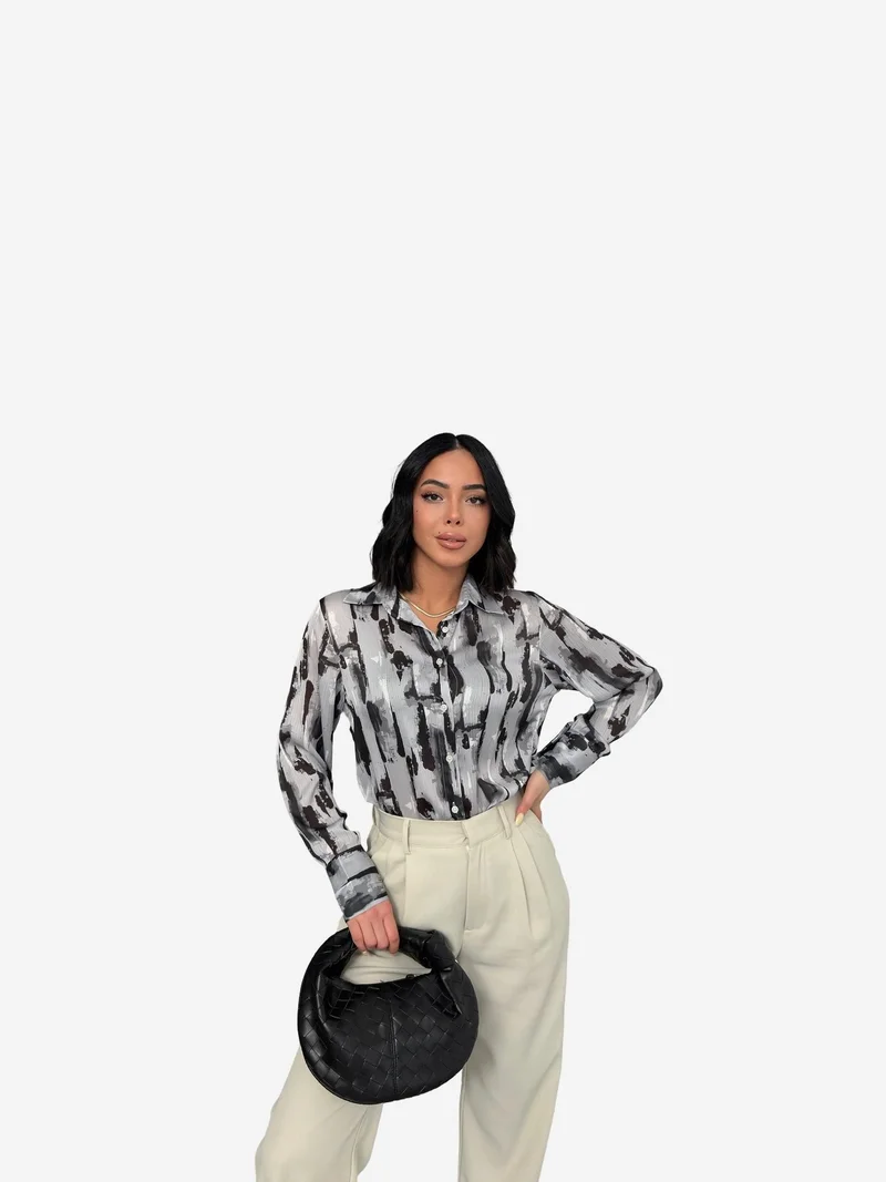 MY FASHION MY FASHION Abstract Print Long Sleeve Button-Up Shirt