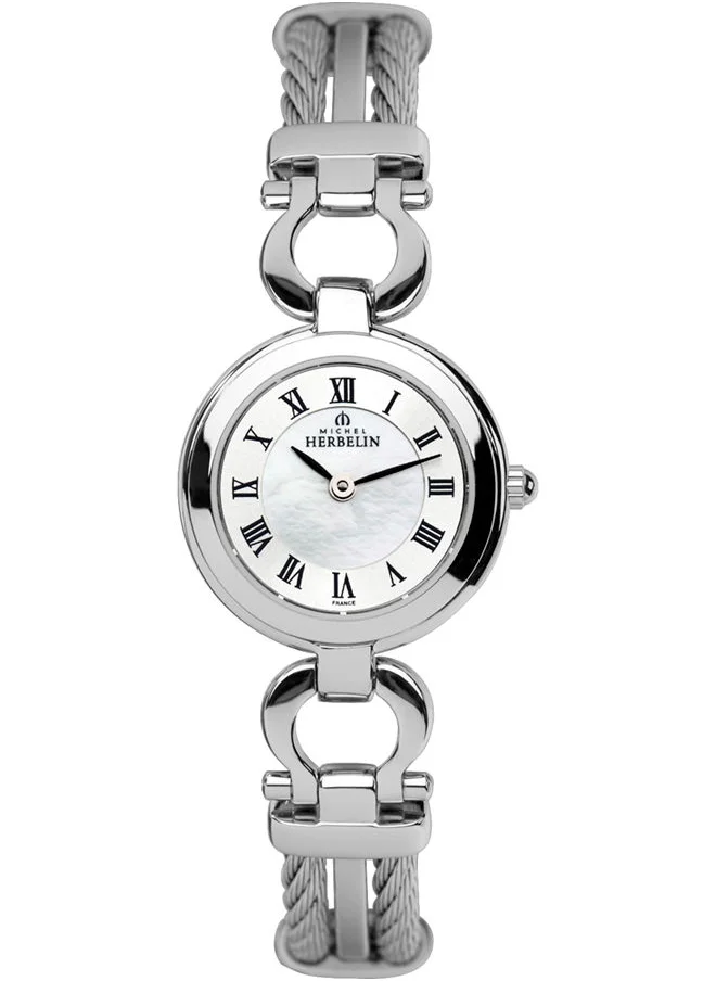 ميشيل هيربيلين Cable Collection Women's Analog Quartz Watch With Stainless Steel Case &  White Mop Dial - M MH CAB17422/B29