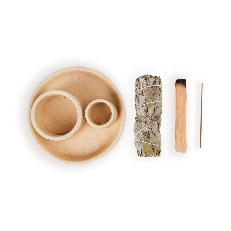 Fancy Lemon 4 in 1 Incense Holder, Ceramic Incense Stick and Palo Santo Holder,Sage Holder for Burning- 4.25" Ceramic Ash Catcher Tray for Meditation and Yoga Room (Sand) - Image 2