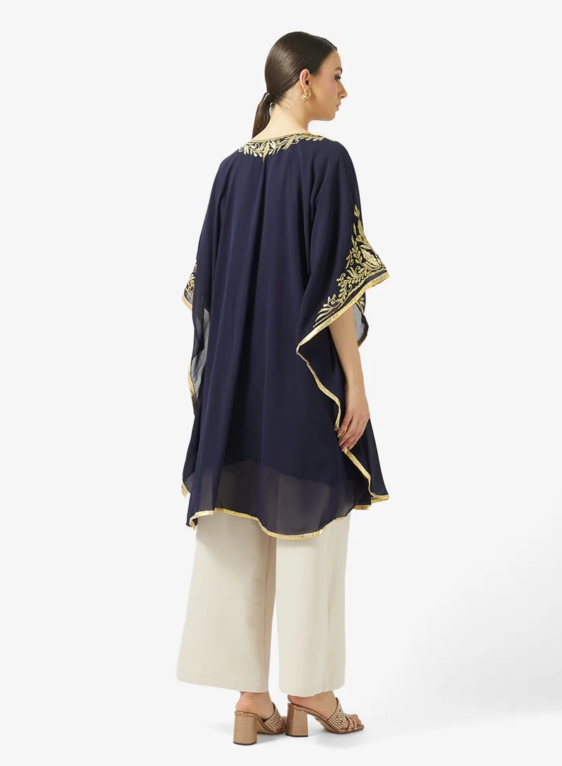 ARABIAN CLOSET Gold Embroidered V-Neckline Kaftan