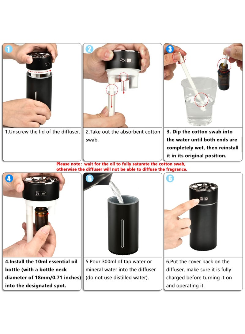 Waterless Car Diffuser for Essential Oils, 300ml Dual Nozzle Battery Powered Humidifier, with Colorful Lights And Various Spray Modes, Super Quiet Cordless Aromatherapy Essential Oil Diffuser