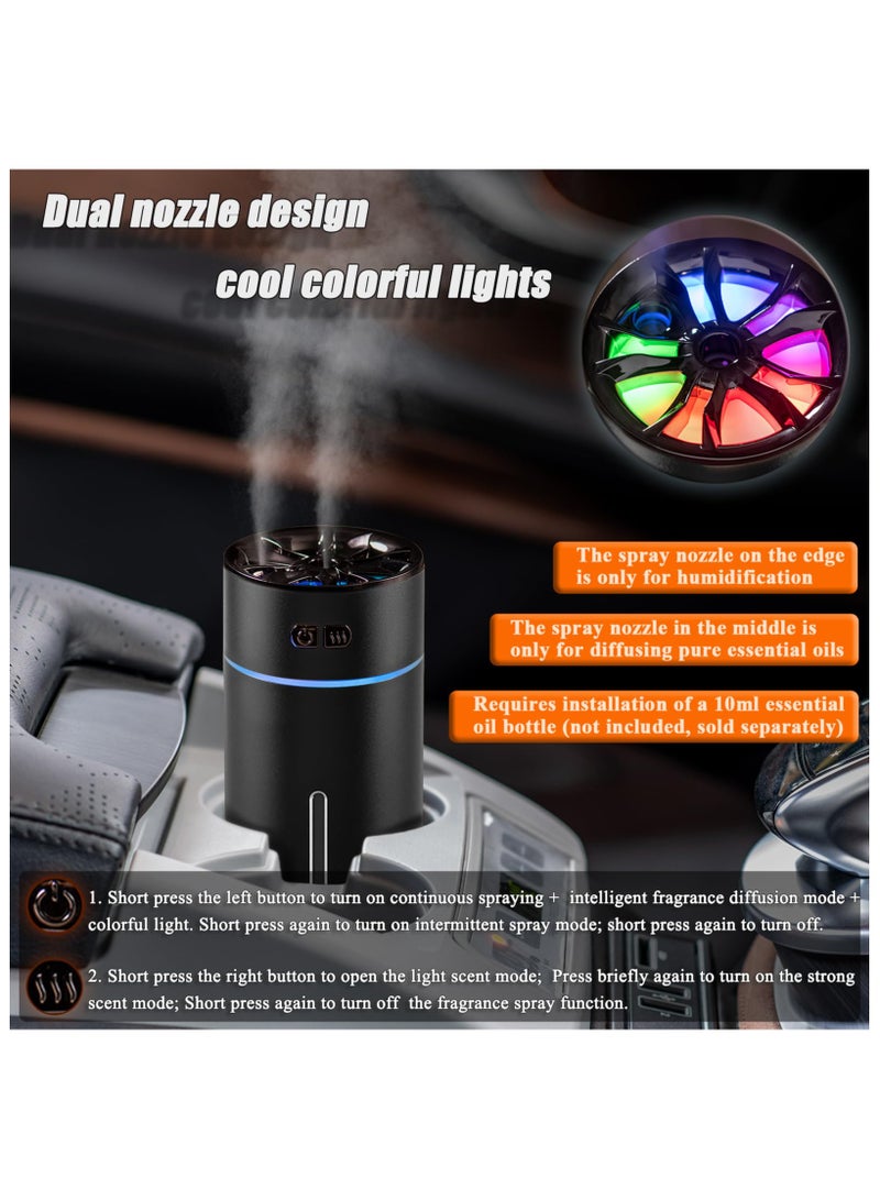 Waterless Car Diffuser for Essential Oils, 300ml Dual Nozzle Battery Powered Humidifier, with Colorful Lights And Various Spray Modes, Super Quiet Cordless Aromatherapy Essential Oil Diffuser
