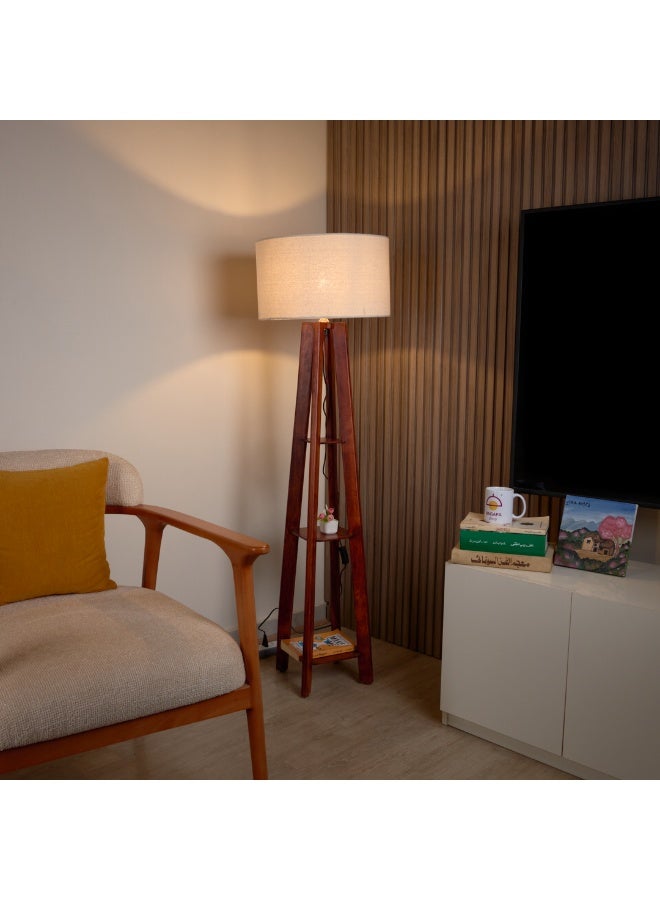 نجفة شوب لمبادير مودرن قاعدة خشب بني طبيعي وشابوه قماش أوف وايت | تصميم أنيق يناسب جميع الديكورات50*40*130 - Image 1