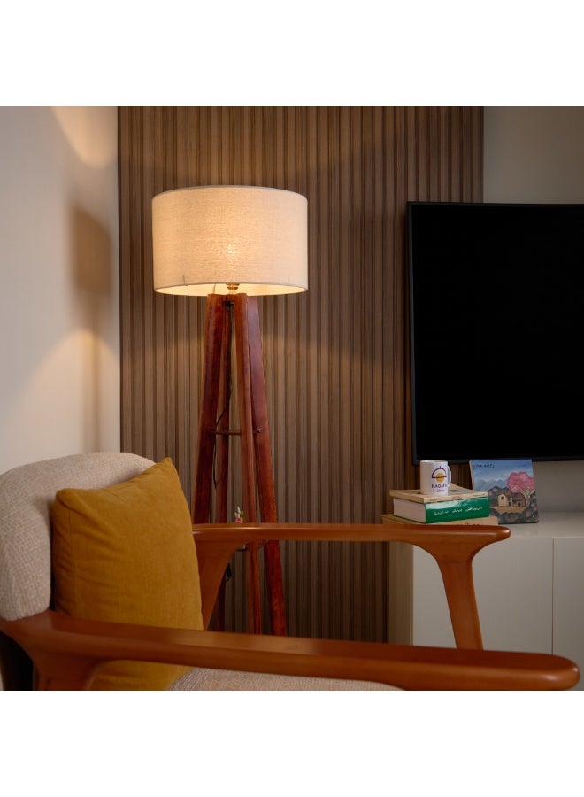 نجفة شوب لمبادير مودرن قاعدة خشب بني طبيعي وشابوه قماش أوف وايت | تصميم أنيق يناسب جميع الديكورات50*40*130 - Image 2