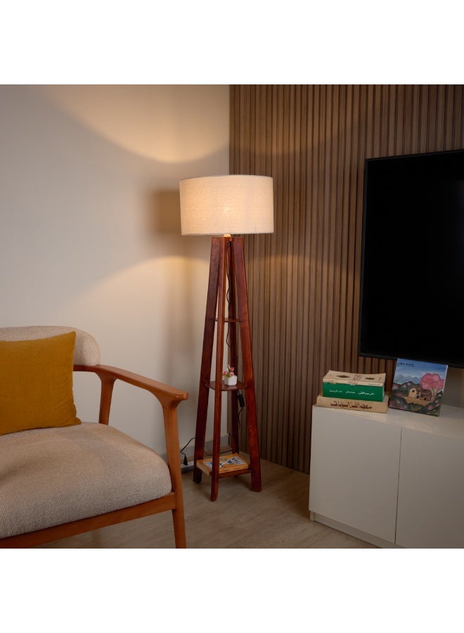 نجفة شوب لمبادير مودرن قاعدة خشب بني طبيعي وشابوه قماش أوف وايت | تصميم أنيق يناسب جميع الديكورات50*40*130 - Image 3