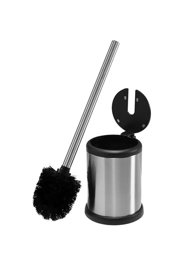 Bath Bliss Toilet Bowl Brush and Holder with Self Closing Lid, Space Saver, Deep Cleaning, Finger Print Proof Finish, Hygienic, 4.5" round by 14.75" high, Stainless Steel - Image 1