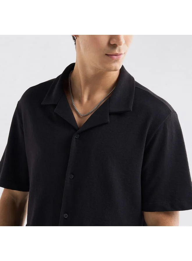Splash FAV Textured Camp Collar Shirt with Short Sleeves